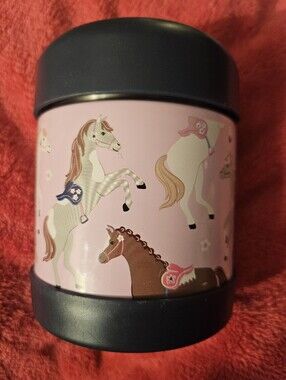 Pottery Barn Kids Hot Cold Thermos  Pink/navy Horses 10 Oz  School